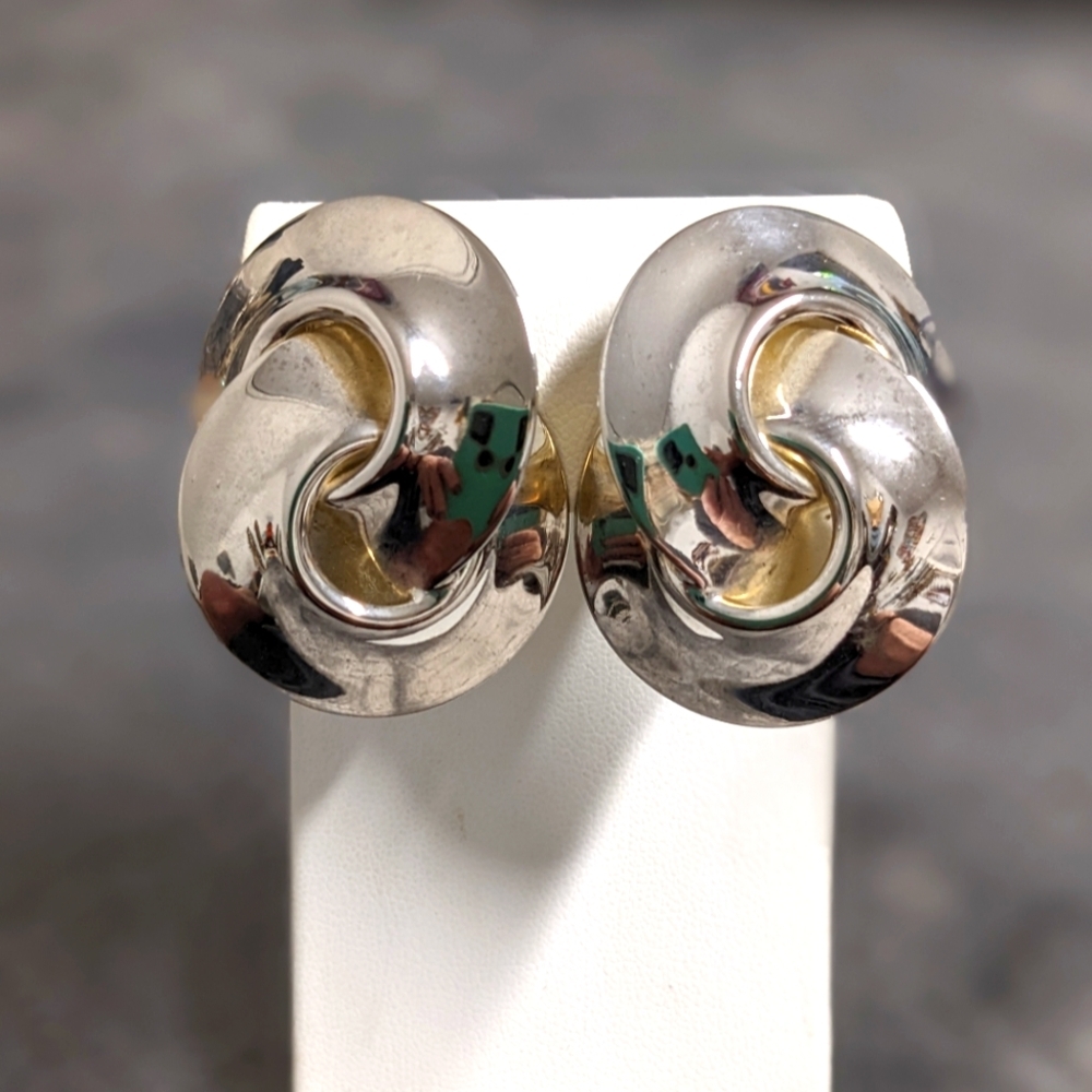 Vintage 80's Silvertone Knot Clip Earrings - Picture 2 of 7